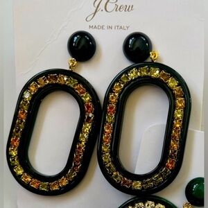 J Crew blk resin golden crystal earrings NWT